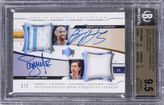 2004-05 UD "Exquisite Collection" Dual Jerseys Autographs #DN Baron Davis/Steve Nash Signed Game Used Patch Card (#2/2) – BGS GEM MINT 9.5/BGS 10